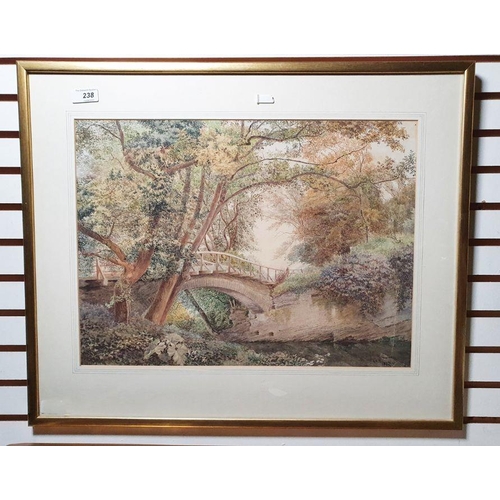 238 - Alice E de Maine (19th century)
 Watercolour
 Bridge over river, signed lower right and dated 1877, ... 