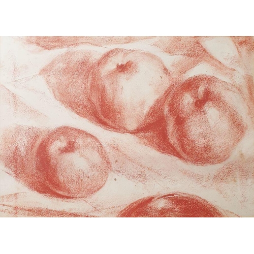 239 - 20th century school 
 Pastel 
 Still life, study of fruits, unsigned and another portrait study (2)