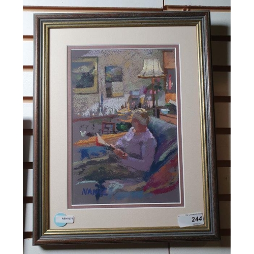 244 - Mance (20th century school)
 Pastel
 Study of figure reading in armchair, signed lower left, 23cm x ... 