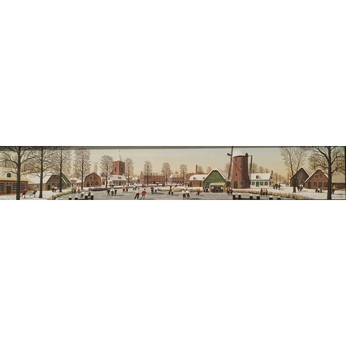 254 - Jaat Der Haar (1922-1998) 
 Oil on canvas 
 Panorama of a Dutch village on a winter's day, signed lo... 