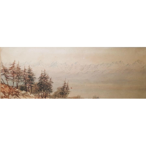 261 - E. Bruce
 Watercolour
 Highland scene with spruce trees to the foreground, mountain range in the bac... 