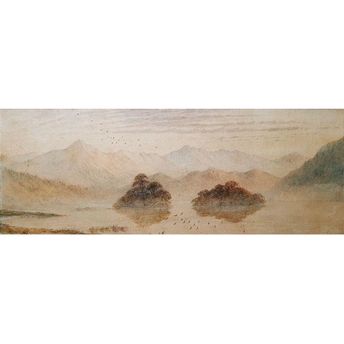 261 - E. Bruce
 Watercolour
 Highland scene with spruce trees to the foreground, mountain range in the bac... 