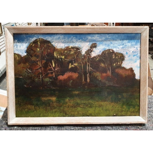 264 - I Guillon(?) 
 Oil on board
 Landscape wooded study, indistinctly signed lower right, 30cm x 46cm