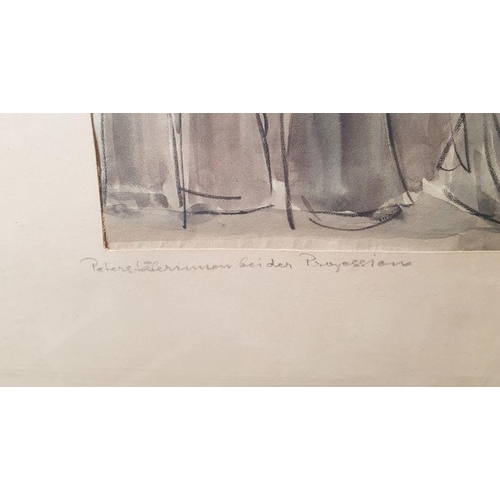 274 - Attributed to Rudolf Riester (1904-1999)
 Watercolour drawing
 Procession, indistinctly signed and d... 