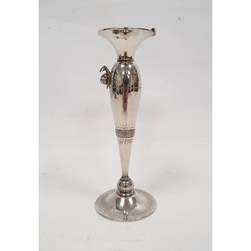 296 - 20th century silver trumpet-shaped vase with relief insect to rim and relief snail to body, engraved... 