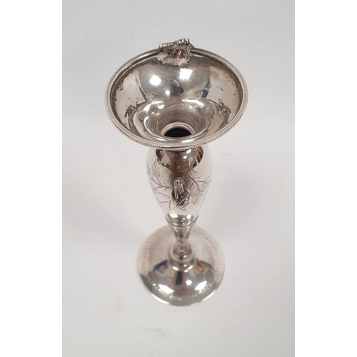 296 - 20th century silver trumpet-shaped vase with relief insect to rim and relief snail to body, engraved... 