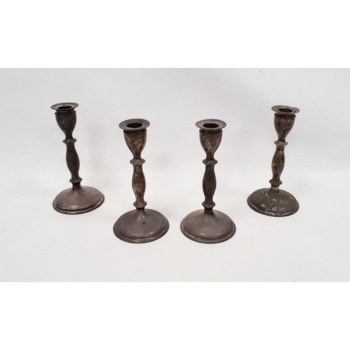 305 - Set of four Victorian weighted candlesticks on turned stems, on circular bases, Sheffield 1894, make... 