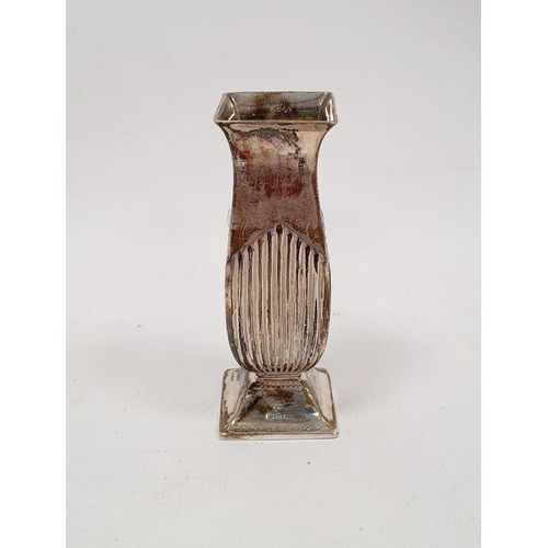 311 - Early 20th century silver miniature vase, semi-gadrooned, on a square base, Birmingham 1916, maker M... 