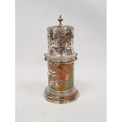 312 - Early 20th century silver sifter with pointed finial, twist top, cylindrical body, on a circular bas... 