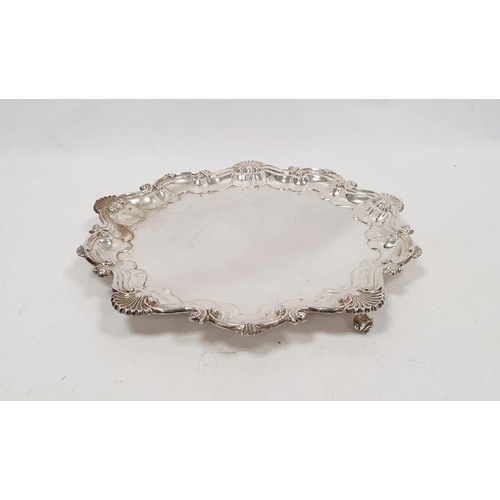 326 - Early 20th century salver with scalloped edges, on three feet, Chester 1912, maker Baker Bros, 26ozt... 