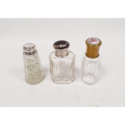 333 - Victorian silver, tortoiseshell and pique work lidded and glass scent bottle, London 1873, maker C.M... 