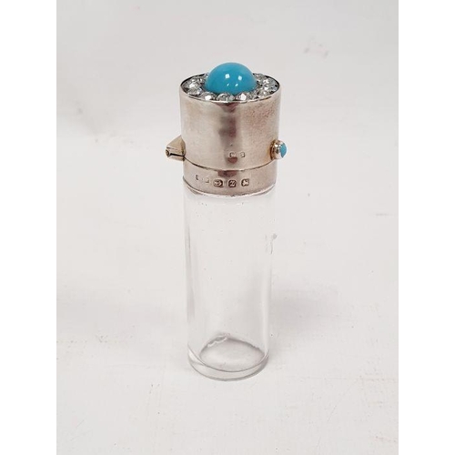 334 - Victorian silver-mounted and glass scent bottle, the lid set with central turquoise cabochon surroun... 