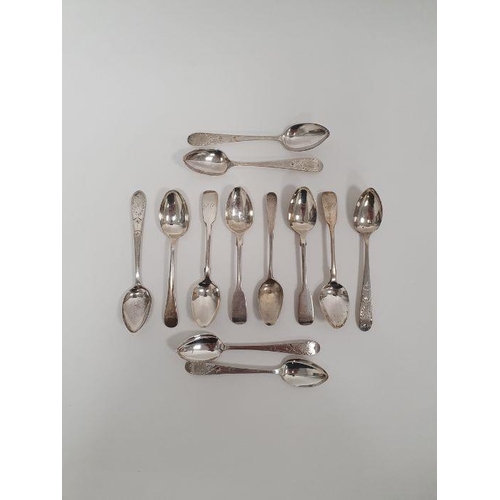 350 - Set of six Georgian/William IV silver teaspoons with bright cut and wriggle engraving, maker TW, New... 