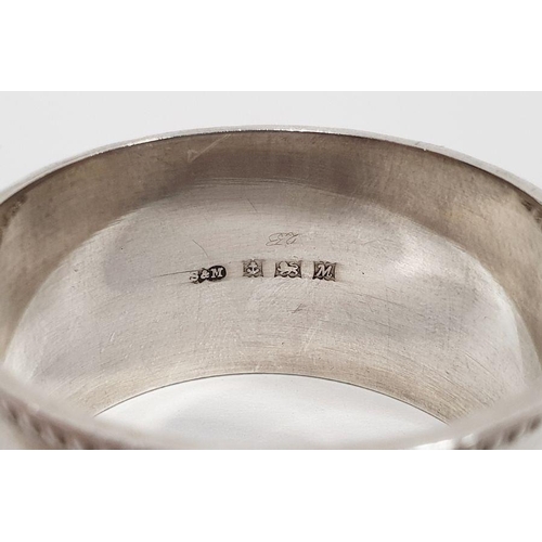 352 - Three silver-rimmed cut glass personal salts and six various silver napkin rings