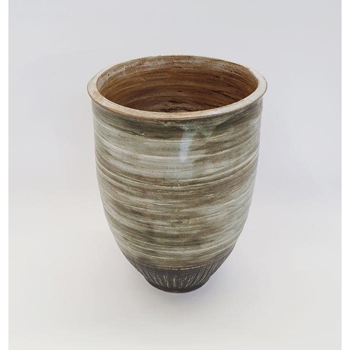 36 - Victor Priem (Latvian 1925-1989) a stoneware vase with mottled green glaze and incised decoration, s... 