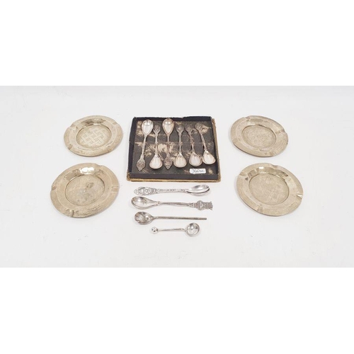 360 - Set of six Dutch silver-coloured metal commemorative souvenir spoons, marked 'HH90', assorted silver... 