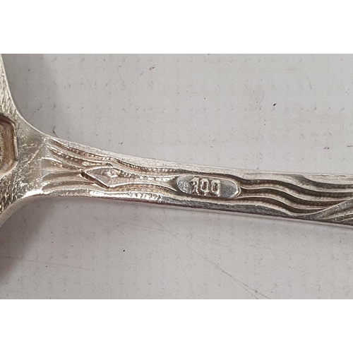 361 - German silver fork, spoon and knife set, the knife silver-handled, foliate handles, initialled 'PC(?... 