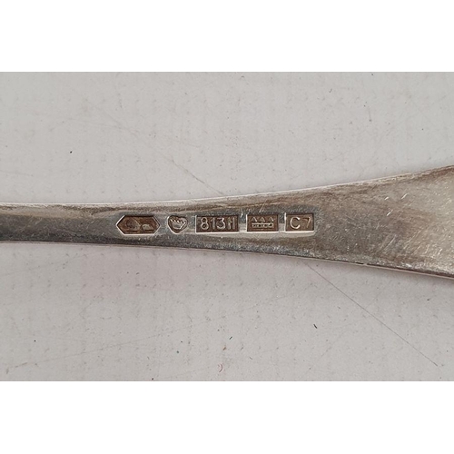 361 - German silver fork, spoon and knife set, the knife silver-handled, foliate handles, initialled 'PC(?... 