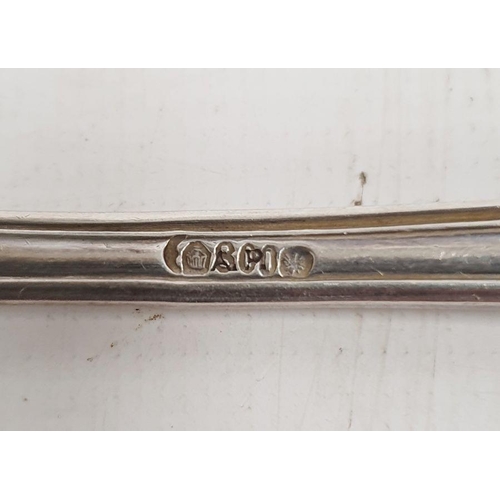 361 - German silver fork, spoon and knife set, the knife silver-handled, foliate handles, initialled 'PC(?... 