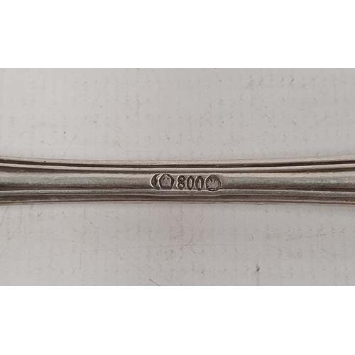 361 - German silver fork, spoon and knife set, the knife silver-handled, foliate handles, initialled 'PC(?... 