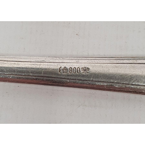 362 - Two large and one small German silver salad server sets with engraved handles, all marked with cresc... 