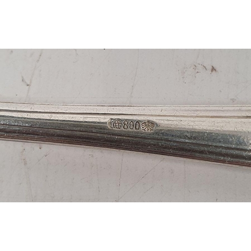 362 - Two large and one small German silver salad server sets with engraved handles, all marked with cresc... 