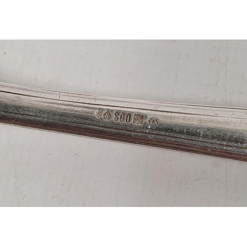 362 - Two large and one small German silver salad server sets with engraved handles, all marked with cresc... 