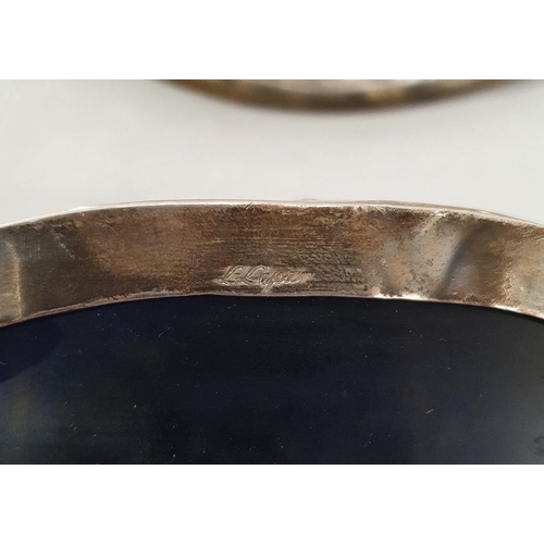 366 - French late 19th century silver and blue glass sugar basket by Leon Lapar, oval, the lid with fruit ... 