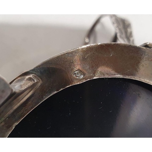 366 - French late 19th century silver and blue glass sugar basket by Leon Lapar, oval, the lid with fruit ... 