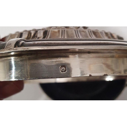 366 - French late 19th century silver and blue glass sugar basket by Leon Lapar, oval, the lid with fruit ... 