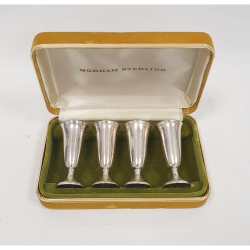 367 - Cased set of four Gorham American sterling shot glasses, each 7cm high approx. and each 0.6ozt appro... 