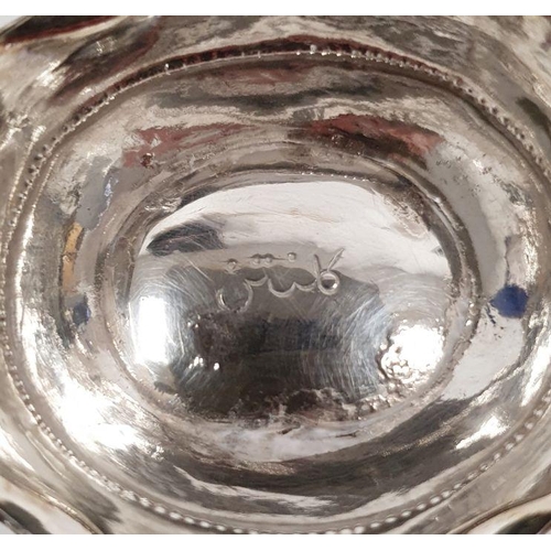 372 - 19th century Malaysian silver miniature two-handled bowl, oval-shaped on pedestal base, leaf engrave... 