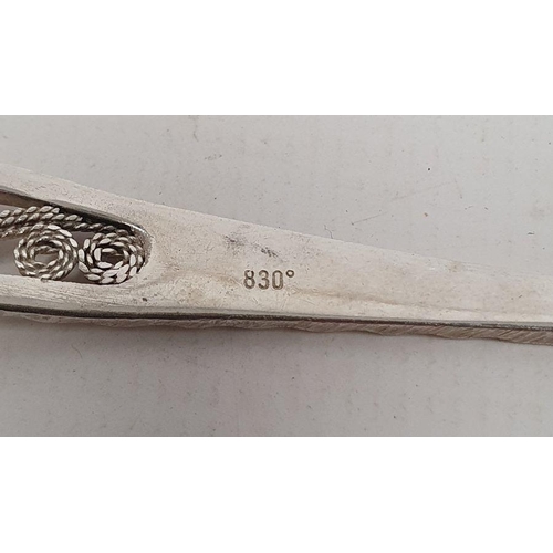 375 - Foreign silver spoon with filigree decorated handle marked '830', 0.5ozt and a silver scoop engraved... 