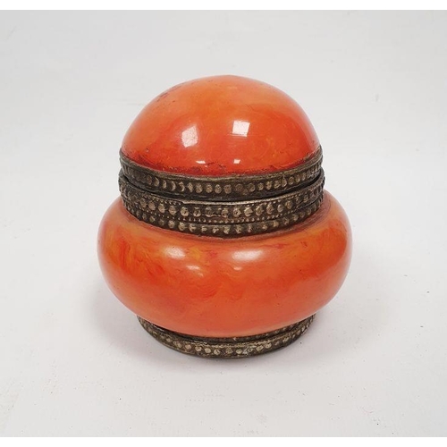 379 - Continental white metal and amber dressing table pot