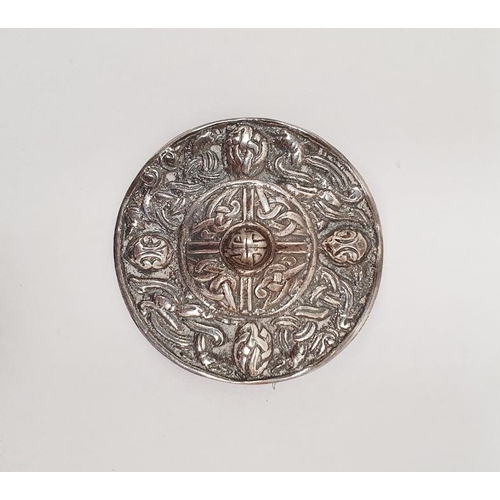 384 - Scottish Celtic-style silver brooch of shield design, indistinctly stamped verso and stamped 'Made i... 