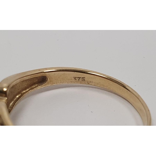 396 - 9ct gold, ruby and diamond lozenge-shaped cluster ring, 2.5g, a gold flower-shaped ring, a 9ct gold,... 