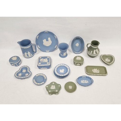 4 - Quantity of Wedgwood jasperware to include jug in green, no.36 to base, trinket dishes, lidded boxes... 