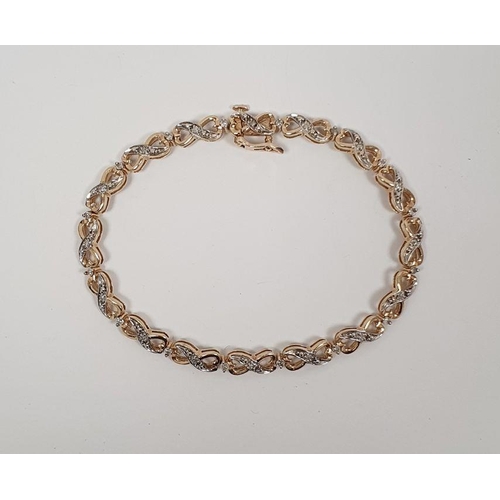 403 - 9ct gold bracelet set with tiny diamonds, marked on the clasp 0.50