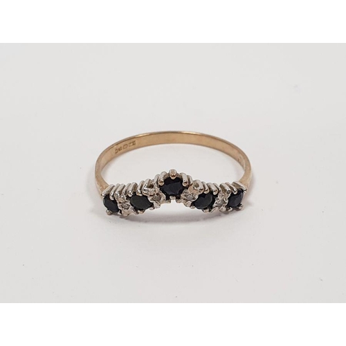 409 - 9ct gold, sapphire and diamond wishbone ring, 1.5g approx.