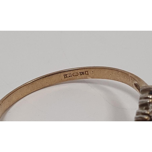 409 - 9ct gold, sapphire and diamond wishbone ring, 1.5g approx.