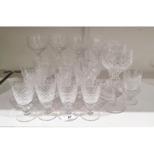 57 - Stuart cut glass part-table service, etched marks, comprising six large wine glasses, five smaller w... 