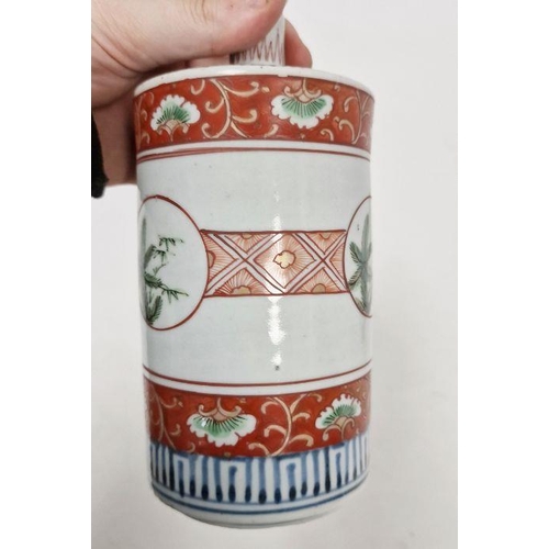 69 - 20th century Chinese bottle vase with banded and panelled decoration, a teacup with floral decoratio... 