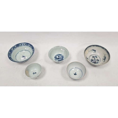 76 - Five assorted Chinese blue and white bowls, various dates and sizes (5)