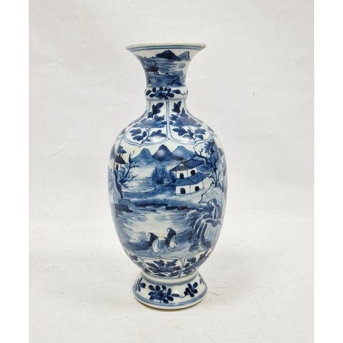 78 - 20th century Chinese blue and white vase set with panels with figures in landscape, on circular foot... 