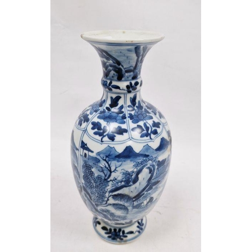 78 - 20th century Chinese blue and white vase set with panels with figures in landscape, on circular foot... 