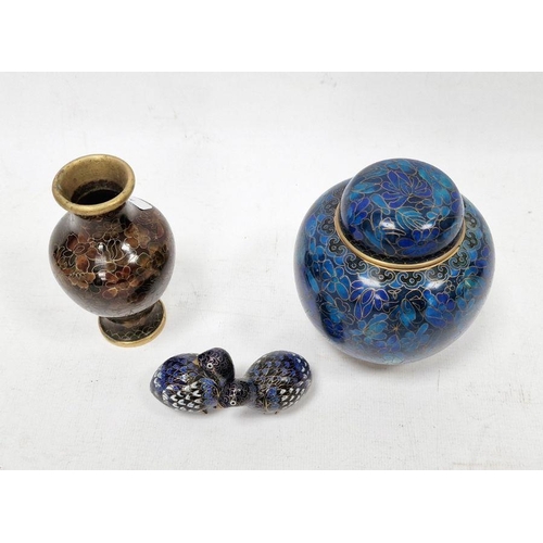 85 - Four items of Chinese cloisonne to include ginger jar, two quails and a vase