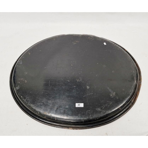 96 - Large papier-mache ebonised oval tray with gilt and hand-painted floral decoration