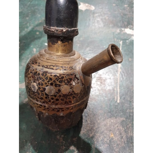 40 - Late 19th century Dallah coffee pot (damaged), assorted Middle Eastern metal pieces and three small ... 