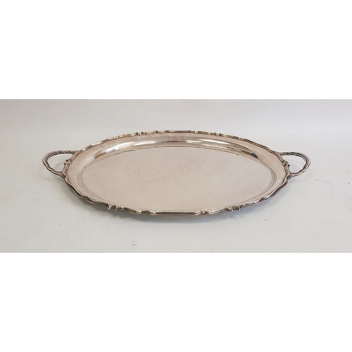 279 - Large plated oval two-handled tray with reeded edge