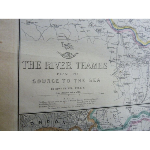 123A - After Edwd Weller 
 Engraved Map- The River Thames from its Source to the Sea , coloured in outline,... 